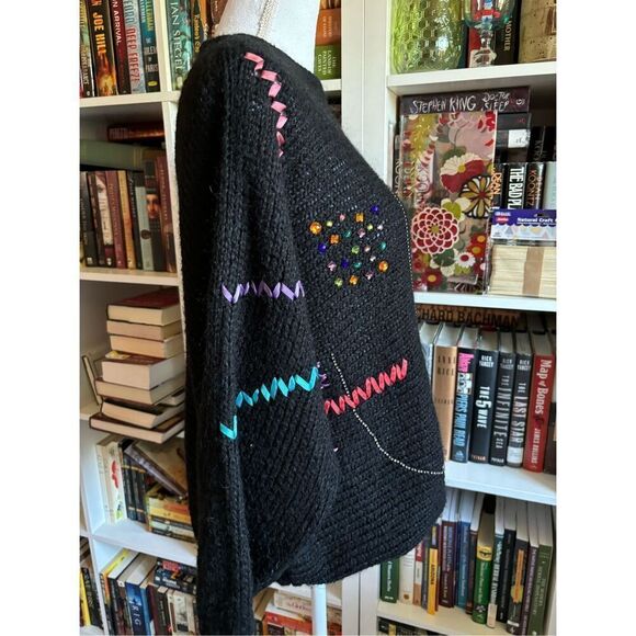 Lillie Rubin Black Sweater with Vibrant Stitching - Picture 8 of 9